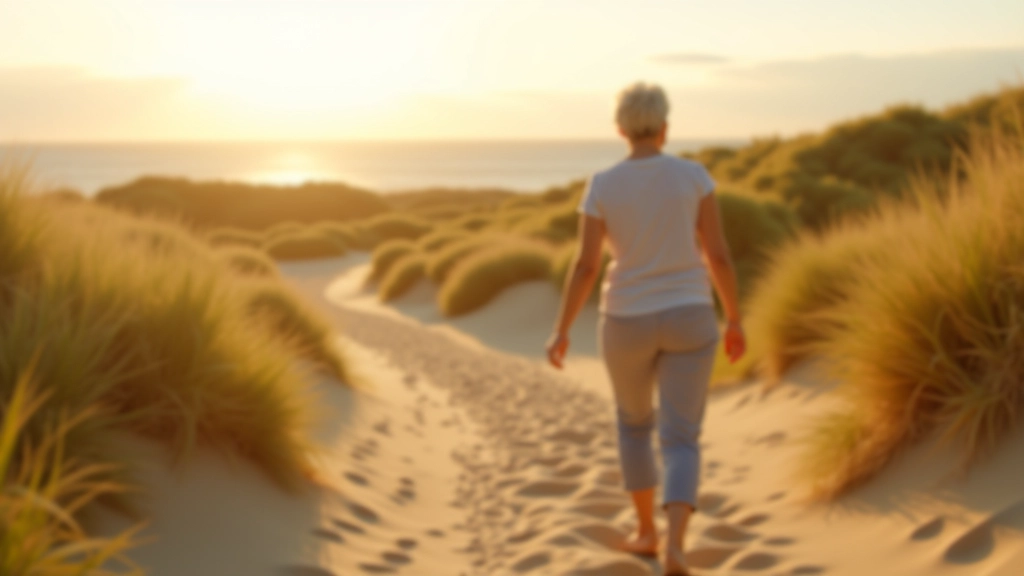 Pensioner enjoying a peaceful walk on Pape Nature Reserve dune trail