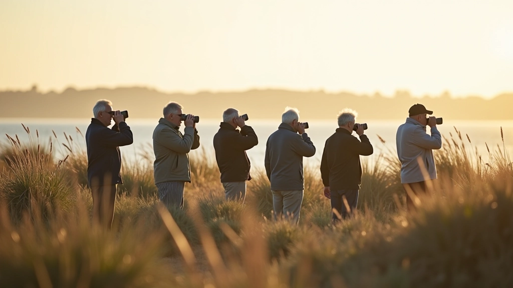 Birdwatching group observing migratory species